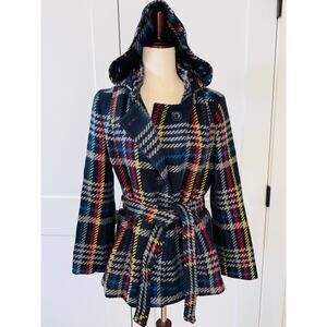 Vintage Max & Co Plaid Wool Tie Waist Coat Size S